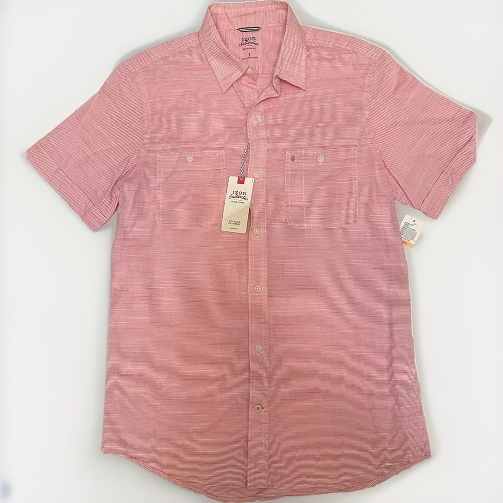 Izod Men's Salmon Shirt Saltwater Relaxed Classic Fit Button Up Size Small New